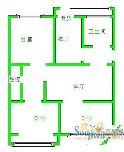 平安花苑3室1厅1卫90㎡户型图