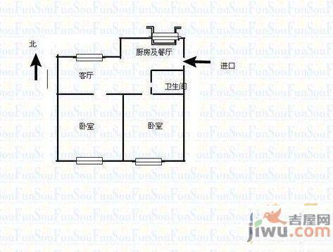 税东2室1厅1卫63㎡户型图