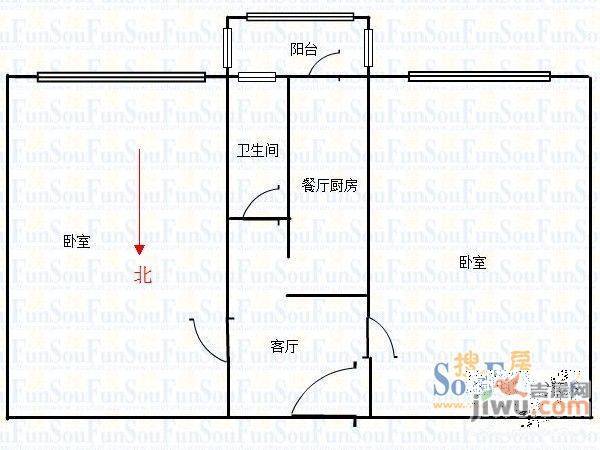 赵各庄融园2室1厅1卫户型图