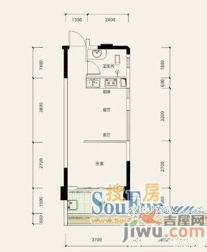 青年特区1室1厅1卫41.6㎡户型图