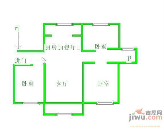 蓝天家园3室2厅1卫98㎡户型图