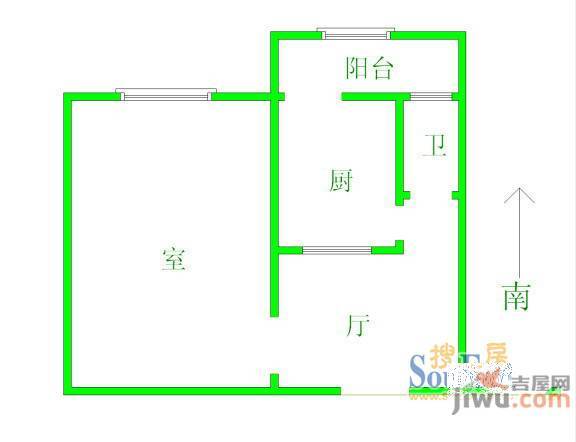 66号小区2室1厅1卫56㎡户型图