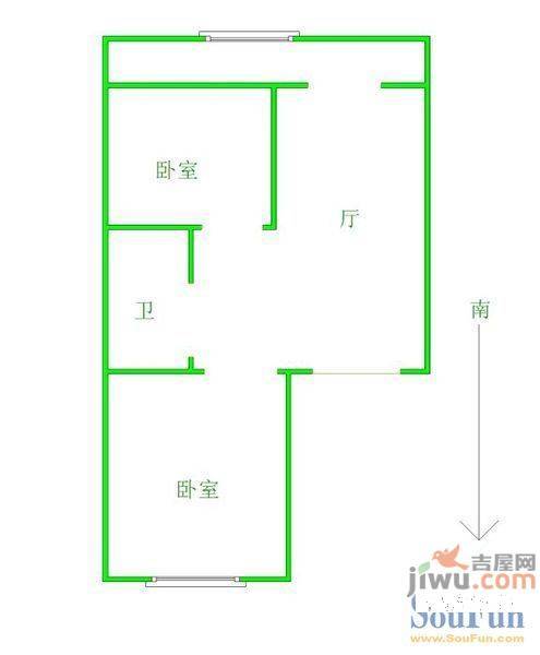 66号小区2室1厅1卫56㎡户型图