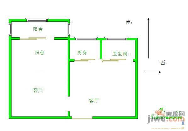 光明东里2室1厅1卫58㎡户型图