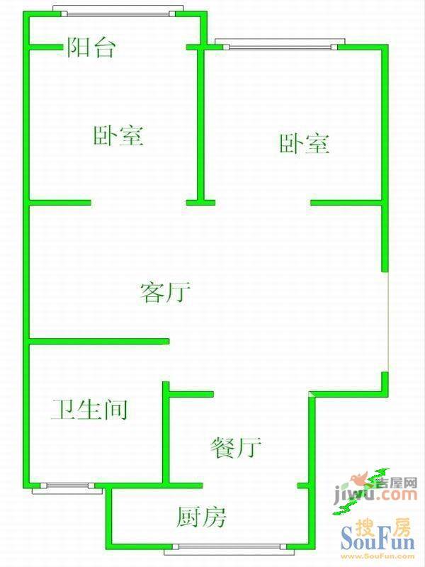 新河西楼2室2厅1卫71㎡户型图