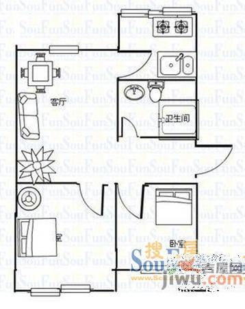 热力楼2室1厅1卫户型图