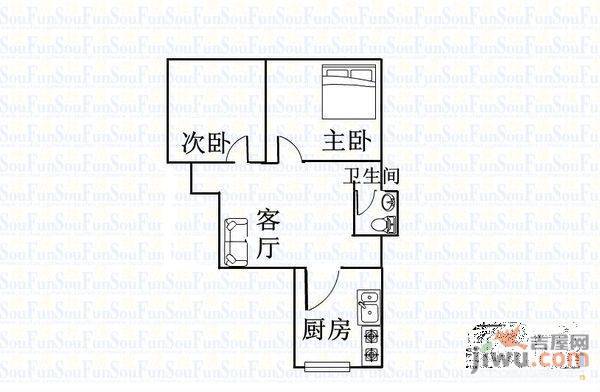 德源里3室1厅1卫65㎡户型图