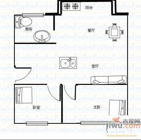 德源里3室1厅1卫65㎡户型图