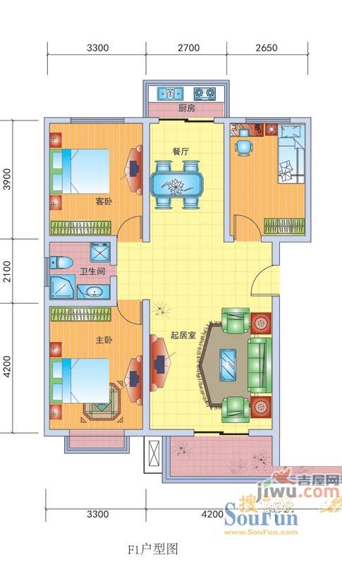 盛世景湾3室2厅1卫112.7㎡户型图