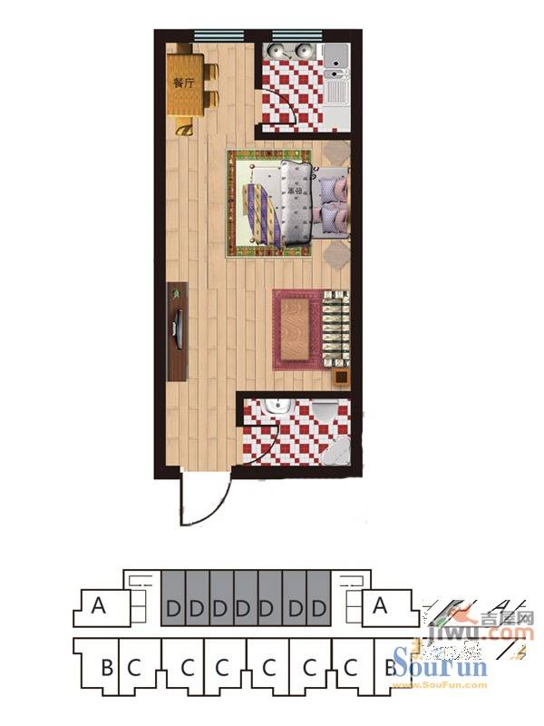 凤凰春城1室1厅1卫38.6㎡户型图