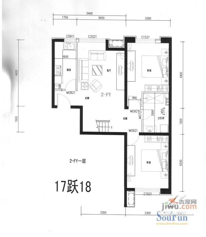 军创凯旋城2室1厅1卫183.2㎡户型图