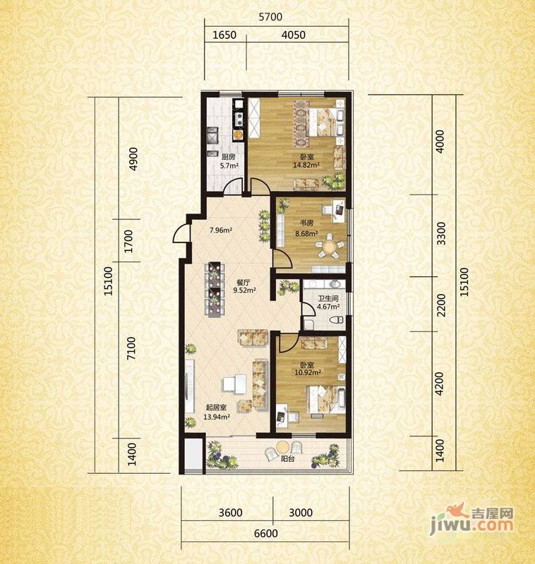 七星印象3室2厅1卫户型图