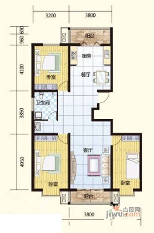 紫林庄园3室2厅1卫户型图