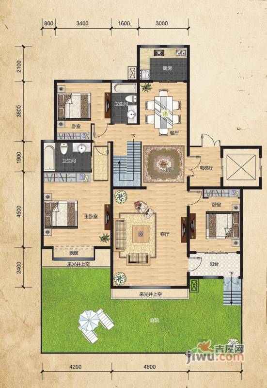 乡居假日二期香醍园3室2厅2卫147㎡户型图