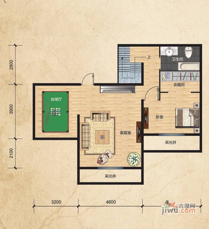 乡居假日二期香醍园1室2厅1卫100.8㎡户型图