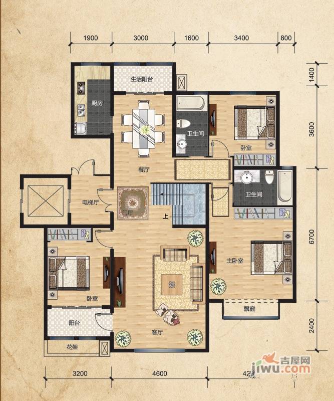 乡居假日二期香醍园3室2厅2卫153㎡户型图