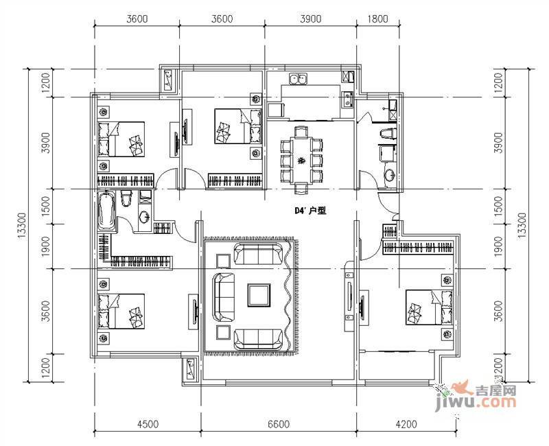 金瑞国际4室2厅2卫191.2㎡户型图