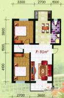 繁兴花苑B座2室2厅1卫91㎡户型图