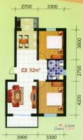 繁兴花苑B座2室2厅1卫92㎡户型图