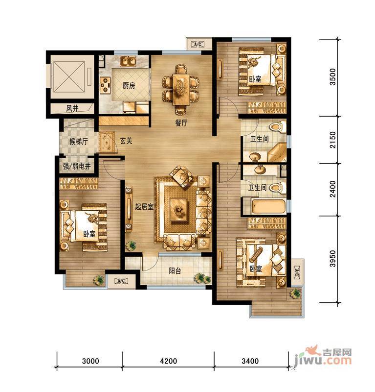 浭阳新城3室2厅2卫139.8㎡户型图