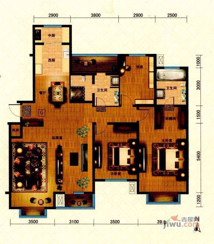 金色河畔3室2厅2卫180.4㎡户型图