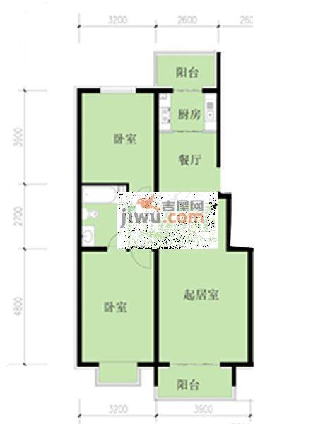 凤凰春城2室2厅1卫91.1㎡户型图