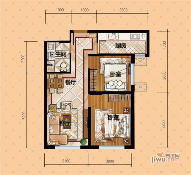 七星印象2室2厅0卫70.8㎡户型图