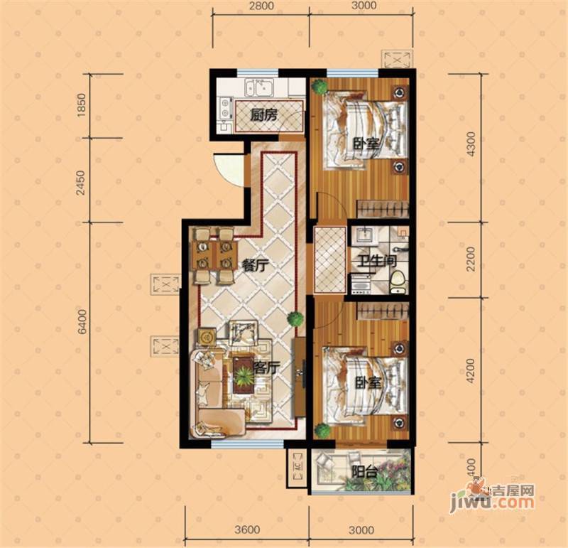 七星印象2室2厅0卫70.8㎡户型图