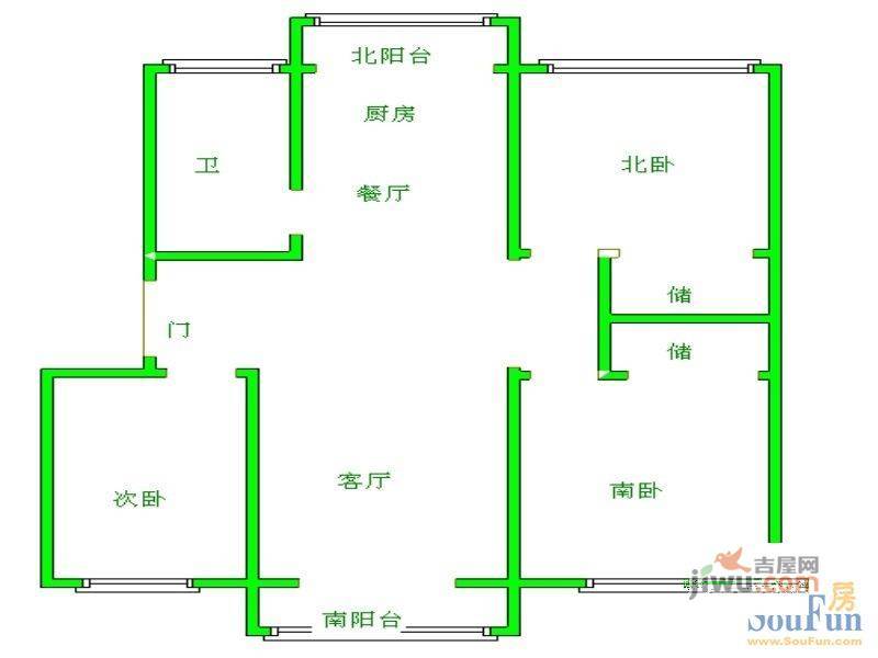 丹凤朝阳2室2厅1卫99.7㎡户型图