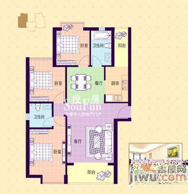 华宁园商住楼3室2厅1卫户型图