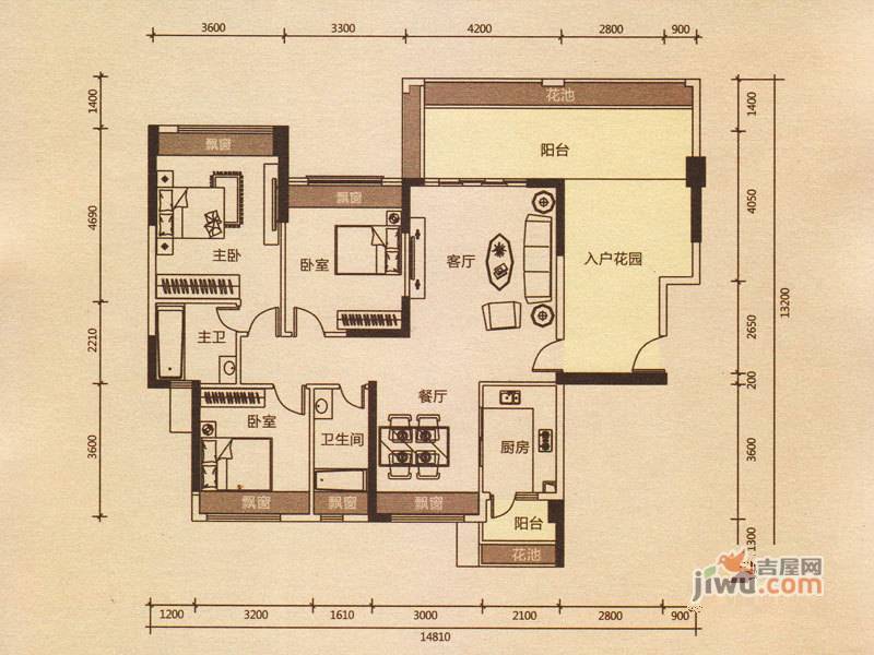 东城四季3室2厅2卫122㎡户型图