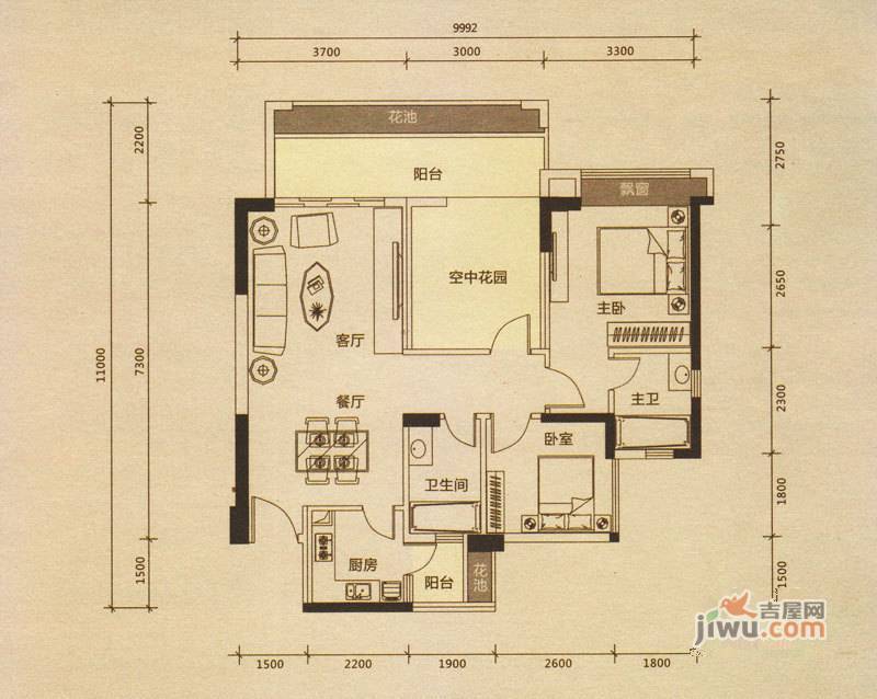 东城四季3室2厅2卫122㎡户型图