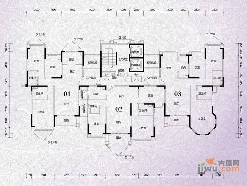 锦绣国际花城3室2厅2卫130.2㎡户型图