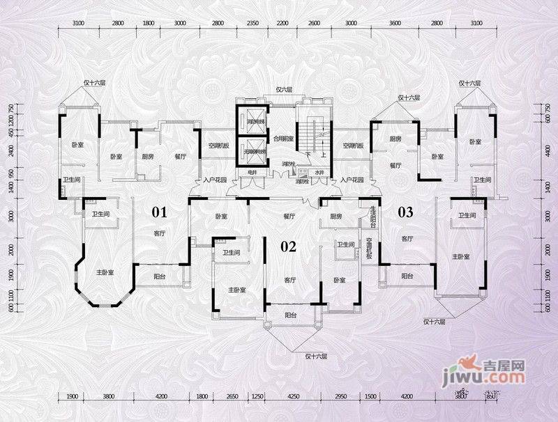 锦绣国际花城3室2厅2卫143.9㎡户型图