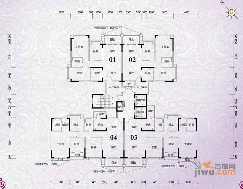 锦绣国际花城3室2厅1卫98.2㎡户型图