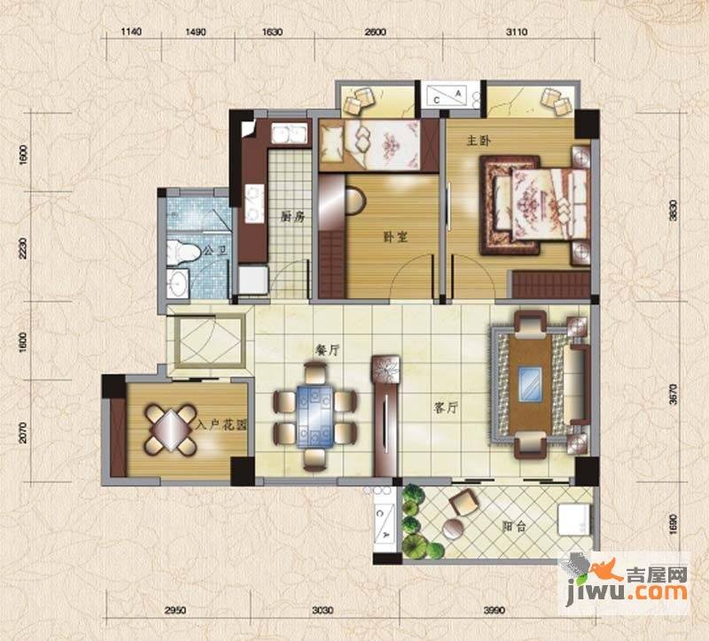 桃源明居2室2厅1卫80.4㎡户型图