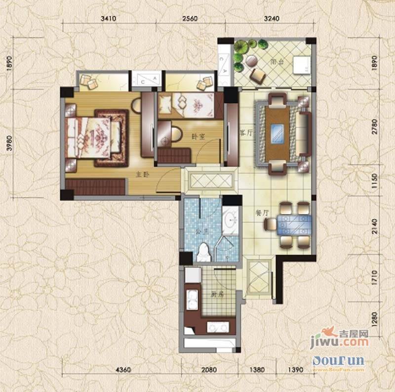 桃源明居2室2厅1卫70.9㎡户型图