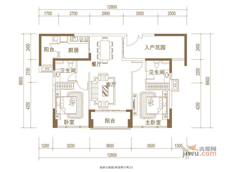 君华新城3室2厅2卫105㎡户型图