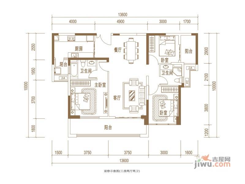 君华新城3室2厅2卫125㎡户型图