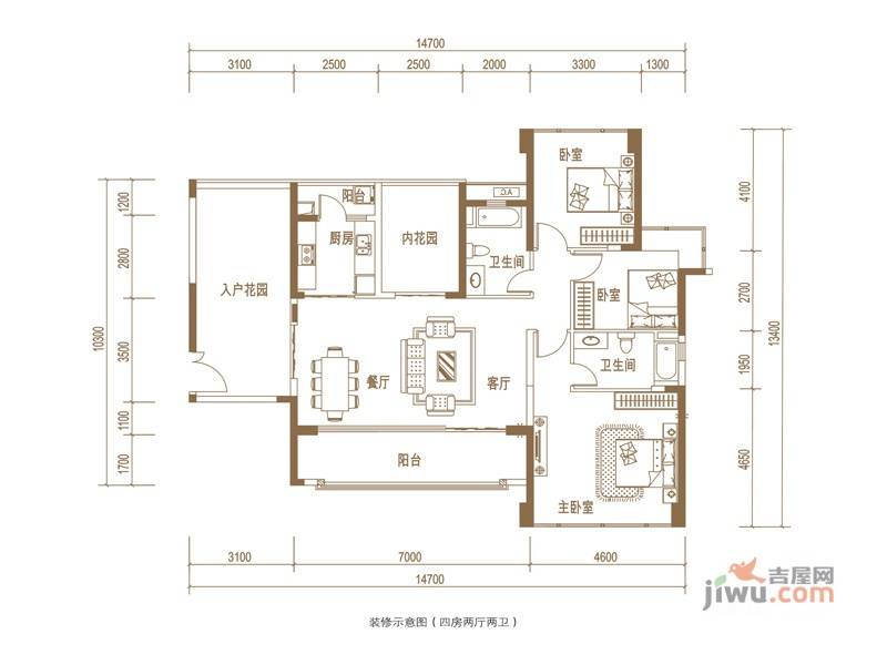 君华新城3室2厅2卫124㎡户型图