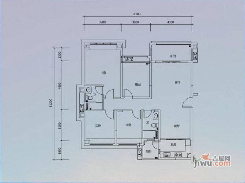 君华新城3室2厅2卫103㎡户型图