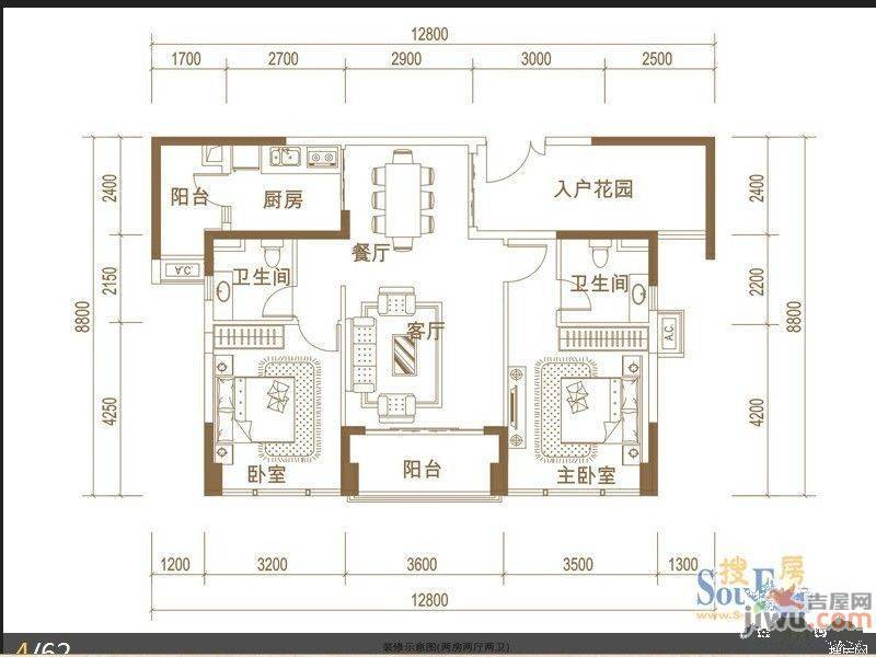 君华新城3室2厅2卫103㎡户型图