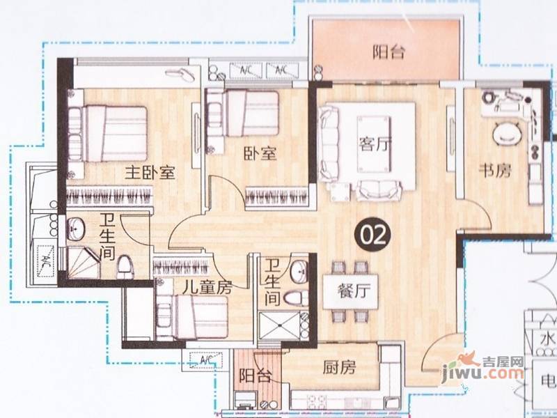 幸福天禧4室2厅2卫103.5㎡户型图