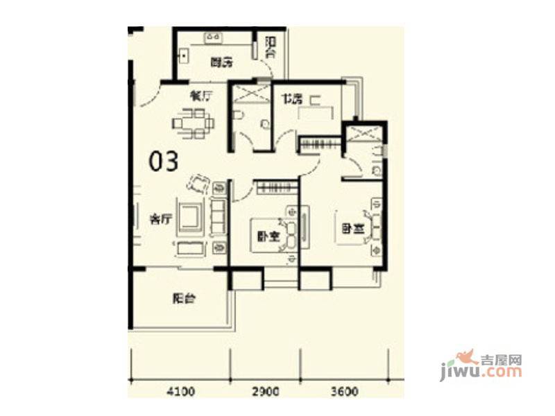 尚城3室2厅2卫108㎡户型图