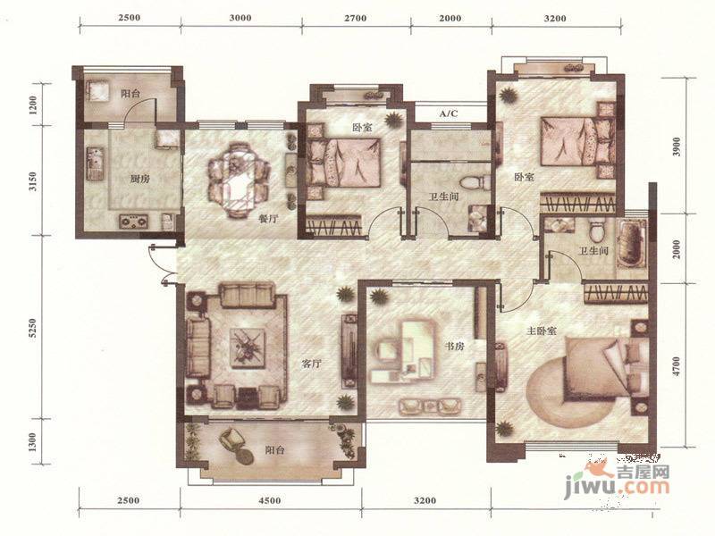 君华新城3室2厅1卫132㎡户型图