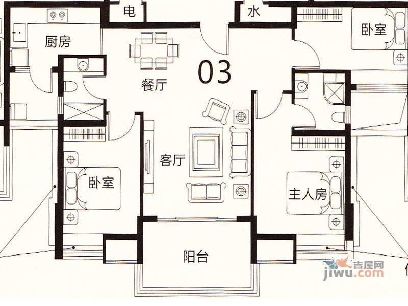 尚城3室2厅2卫108㎡户型图