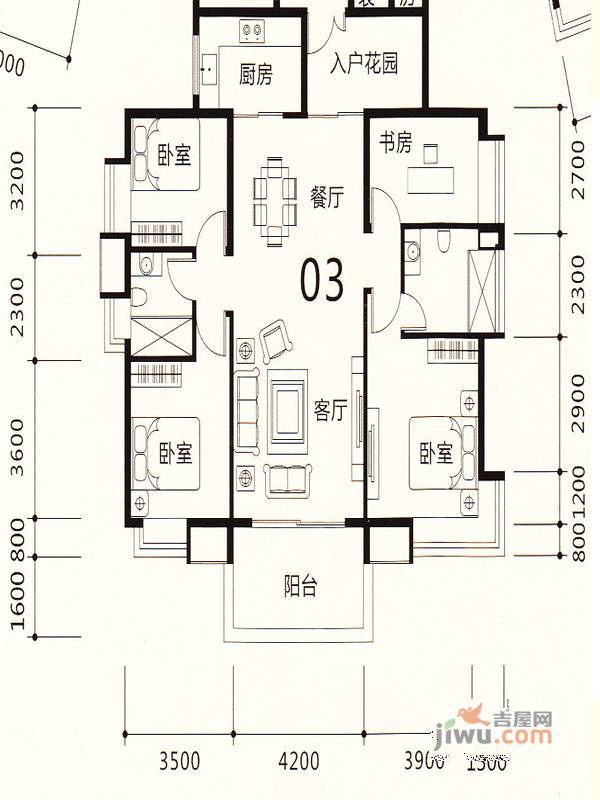 尚城3室2厅2卫108㎡户型图