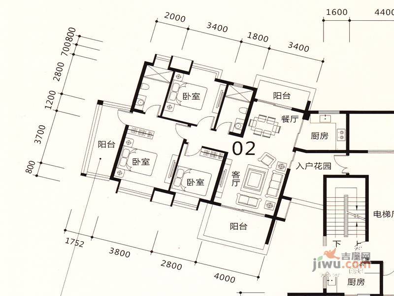 尚城3室2厅2卫126.1㎡户型图