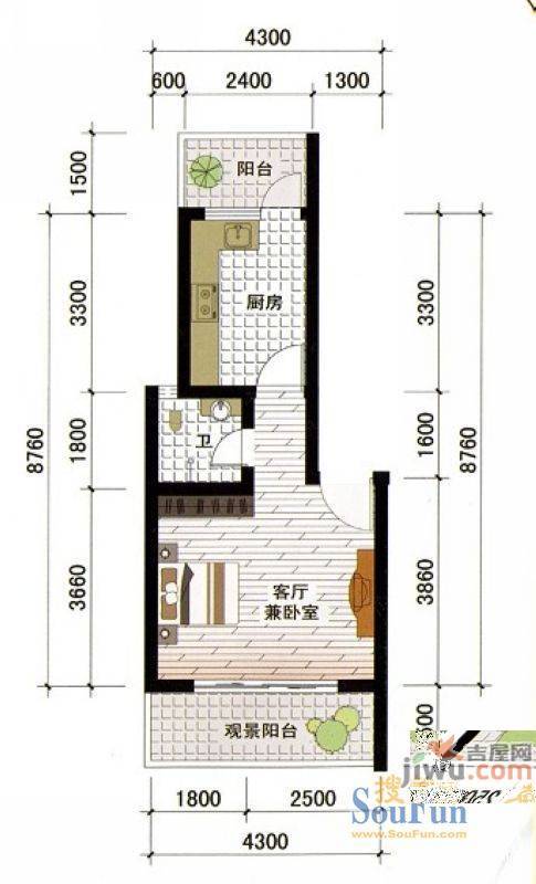 西城新都1室1厅1卫41.9㎡户型图