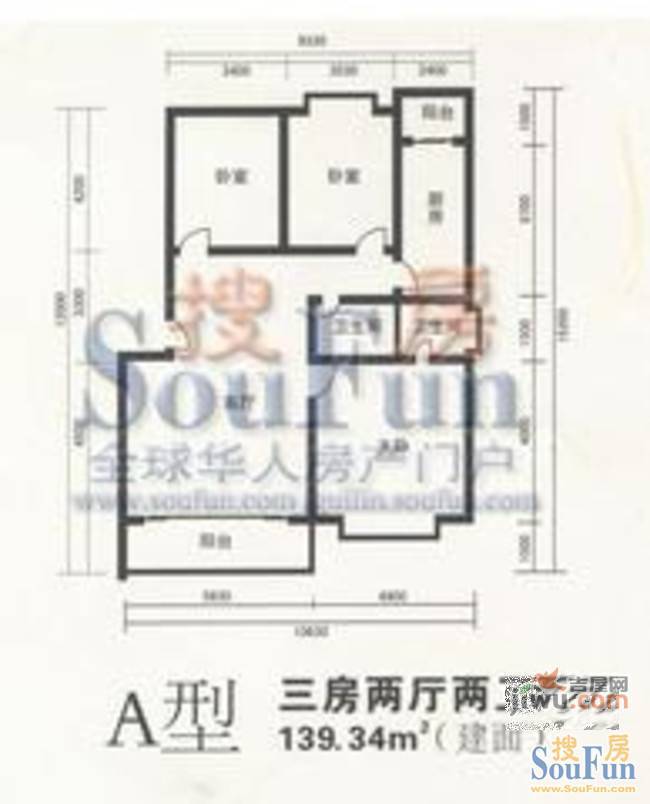 奇峰小筑3室2厅2卫139.3㎡户型图